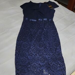 Vince Camuto Blue Sheath Midi Dress with Collar